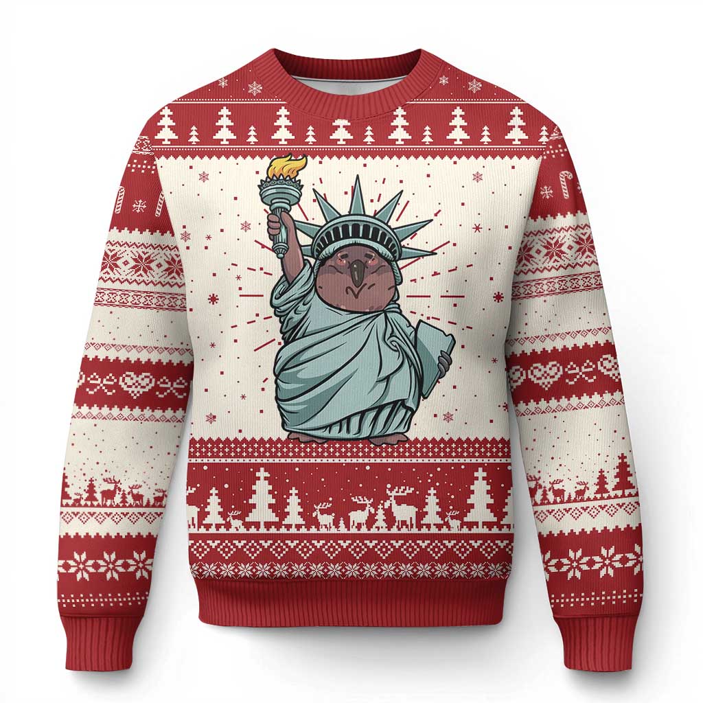 Funny Pesto The Penguin Statue Of Liberty Ugly Christmas Sweater TS11 Red Print Your Wear