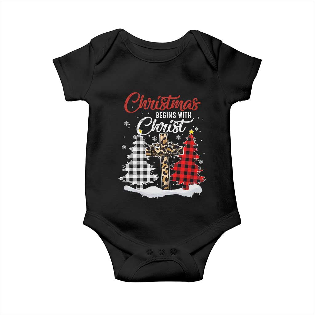 Christmas Begins With Christ Baby Onesie Leopard Cross Plaid Xmas Tree TS11 Black Print Your Wear