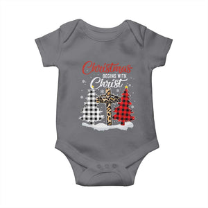 Christmas Begins With Christ Baby Onesie Leopard Cross Plaid Xmas Tree TS11 Charcoal Print Your Wear