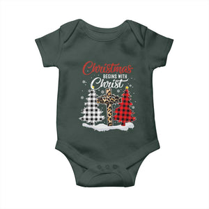 Christmas Begins With Christ Baby Onesie Leopard Cross Plaid Xmas Tree TS11 Print Your Wear