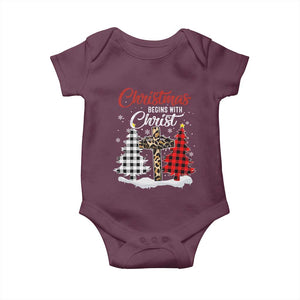 Christmas Begins With Christ Baby Onesie Leopard Cross Plaid Xmas Tree TS11 Maroon Print Your Wear