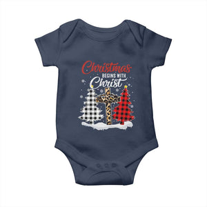 Christmas Begins With Christ Baby Onesie Leopard Cross Plaid Xmas Tree TS11 Navy Print Your Wear