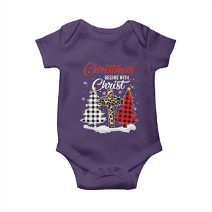 Christmas Begins With Christ Baby Onesie Leopard Cross Plaid Xmas Tree TS11 Purple Print Your Wear