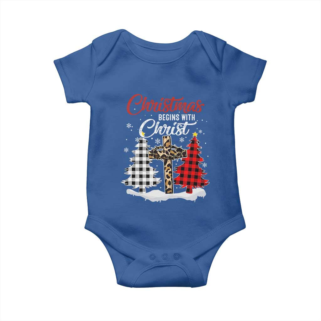 Christmas Begins With Christ Baby Onesie Leopard Cross Plaid Xmas Tree TS11 Royal Blue Print Your Wear