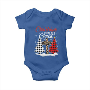 Christmas Begins With Christ Baby Onesie Leopard Cross Plaid Xmas Tree TS11 Royal Blue Print Your Wear