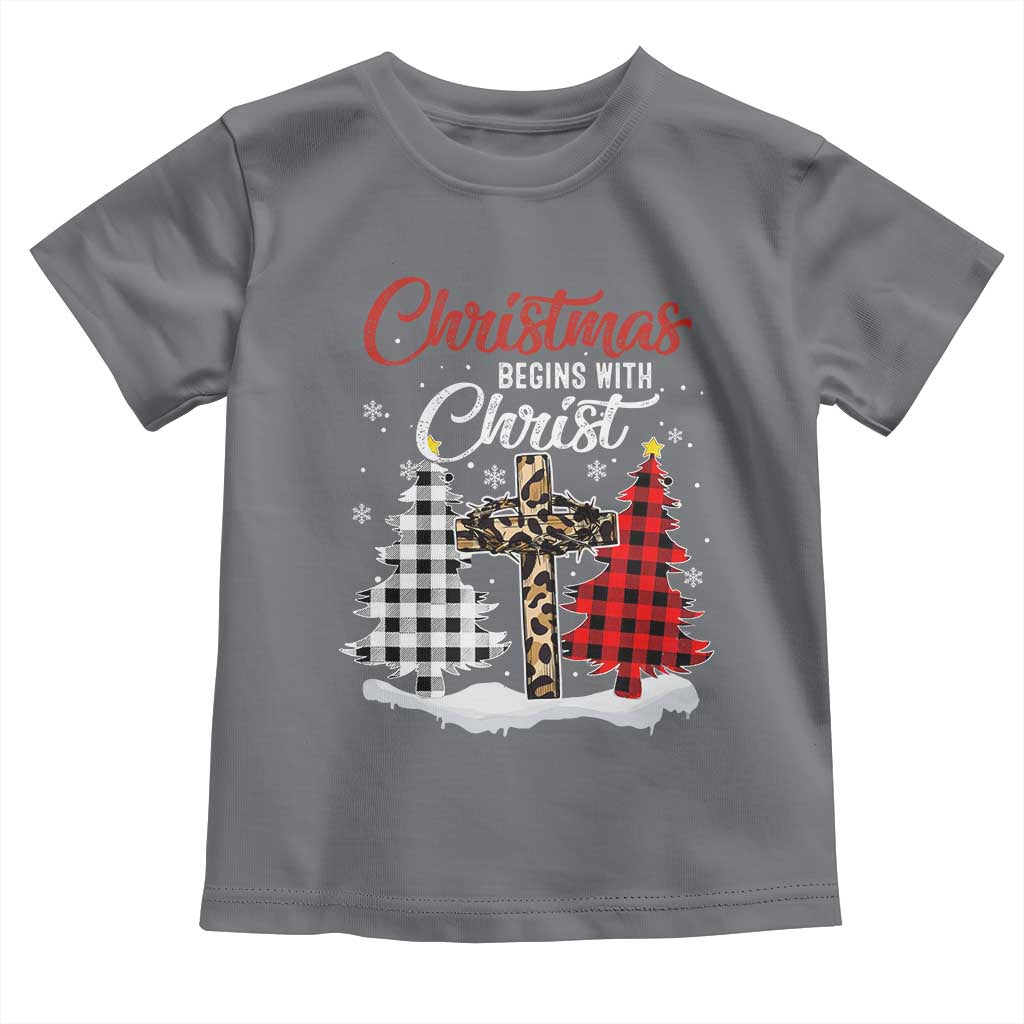 Christmas Begins With Christ Baby Shirt Leopard Cross Plaid Xmas Tree TS11 Charcoal Print Your Wear