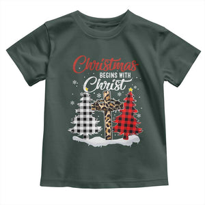 Christmas Begins With Christ Baby Shirt Leopard Cross Plaid Xmas Tree TS11 Dark Forest Green Print Your Wear