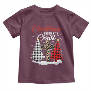 Christmas Begins With Christ Baby Shirt Leopard Cross Plaid Xmas Tree TS11 Maroon Print Your Wear