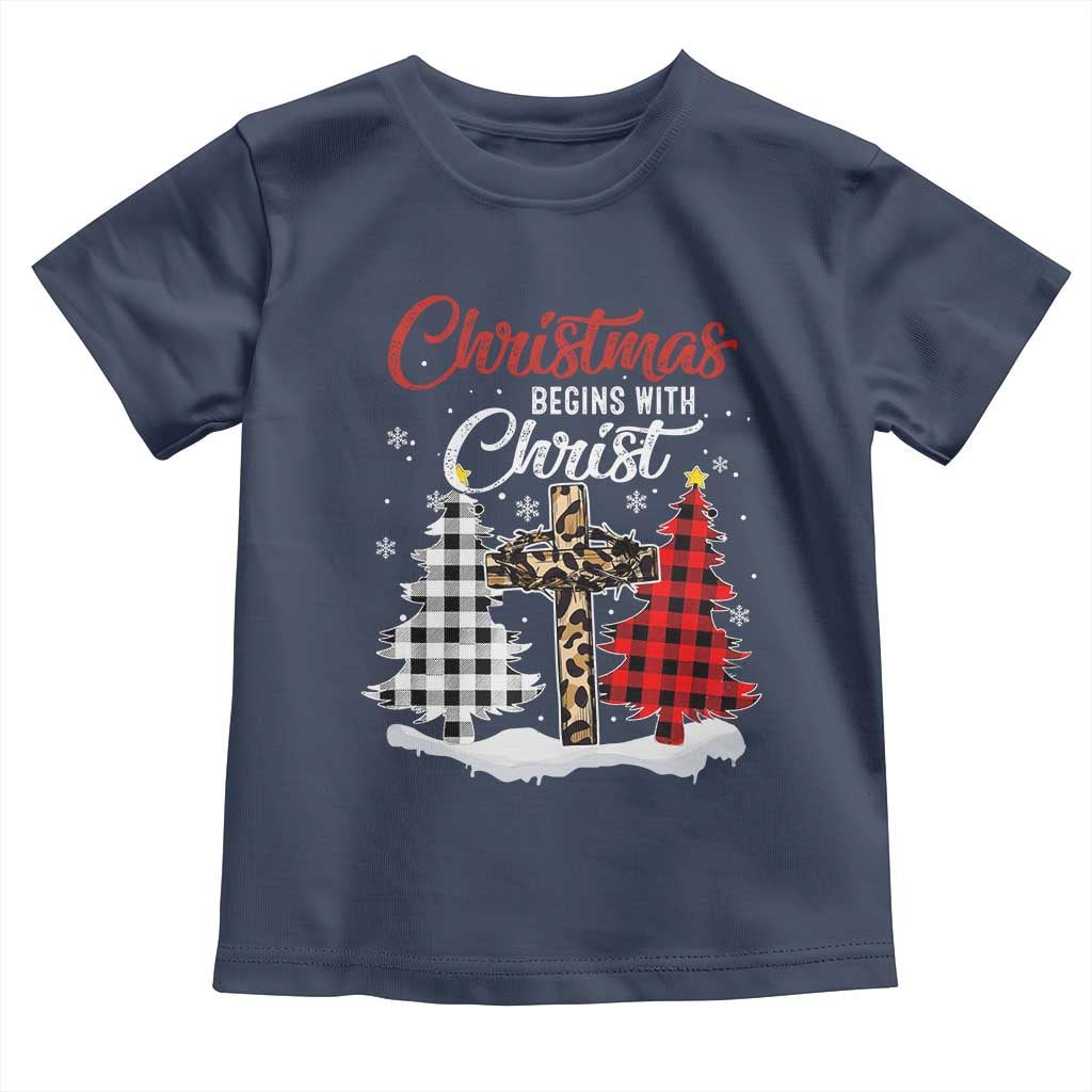 Christmas Begins With Christ Baby Shirt Leopard Cross Plaid Xmas Tree TS11 Navy Print Your Wear
