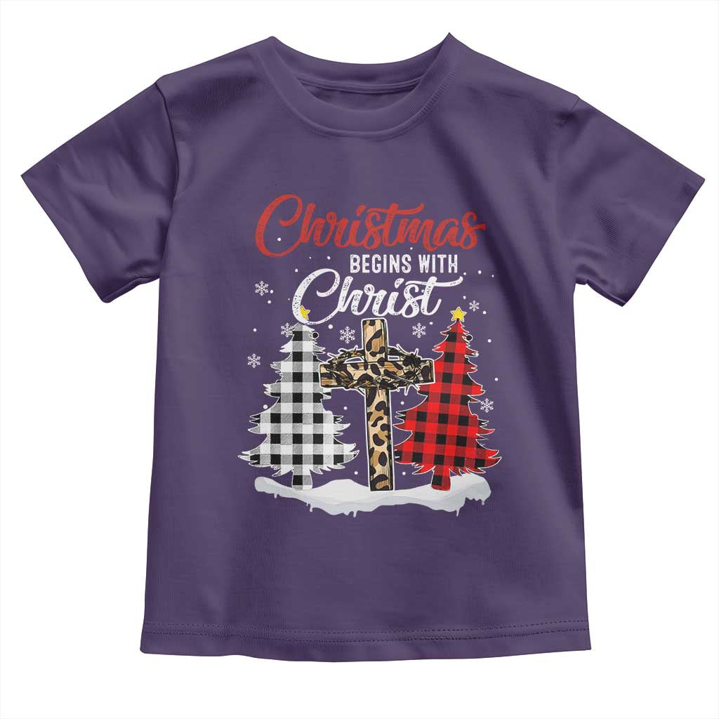 Christmas Begins With Christ Baby Shirt Leopard Cross Plaid Xmas Tree TS11 Purple Print Your Wear