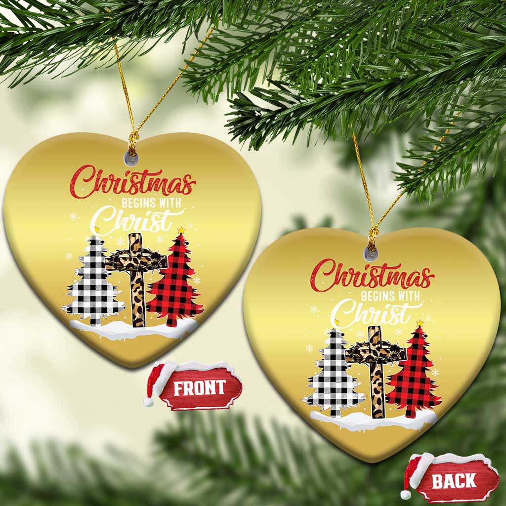 Christmas Begins With Christ Christmas Ornament Leopard Cross Plaid Xmas Tree TS11 Heart Gold Print Your Wear