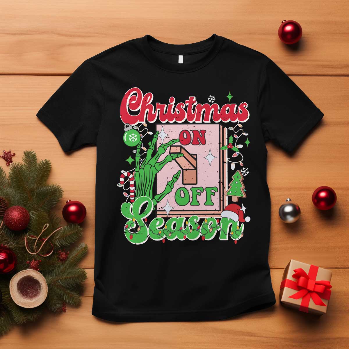 Funny Christmas Season T Shirt Switch Red And Green Skeleton Hand TS11 Black Print Your Wear