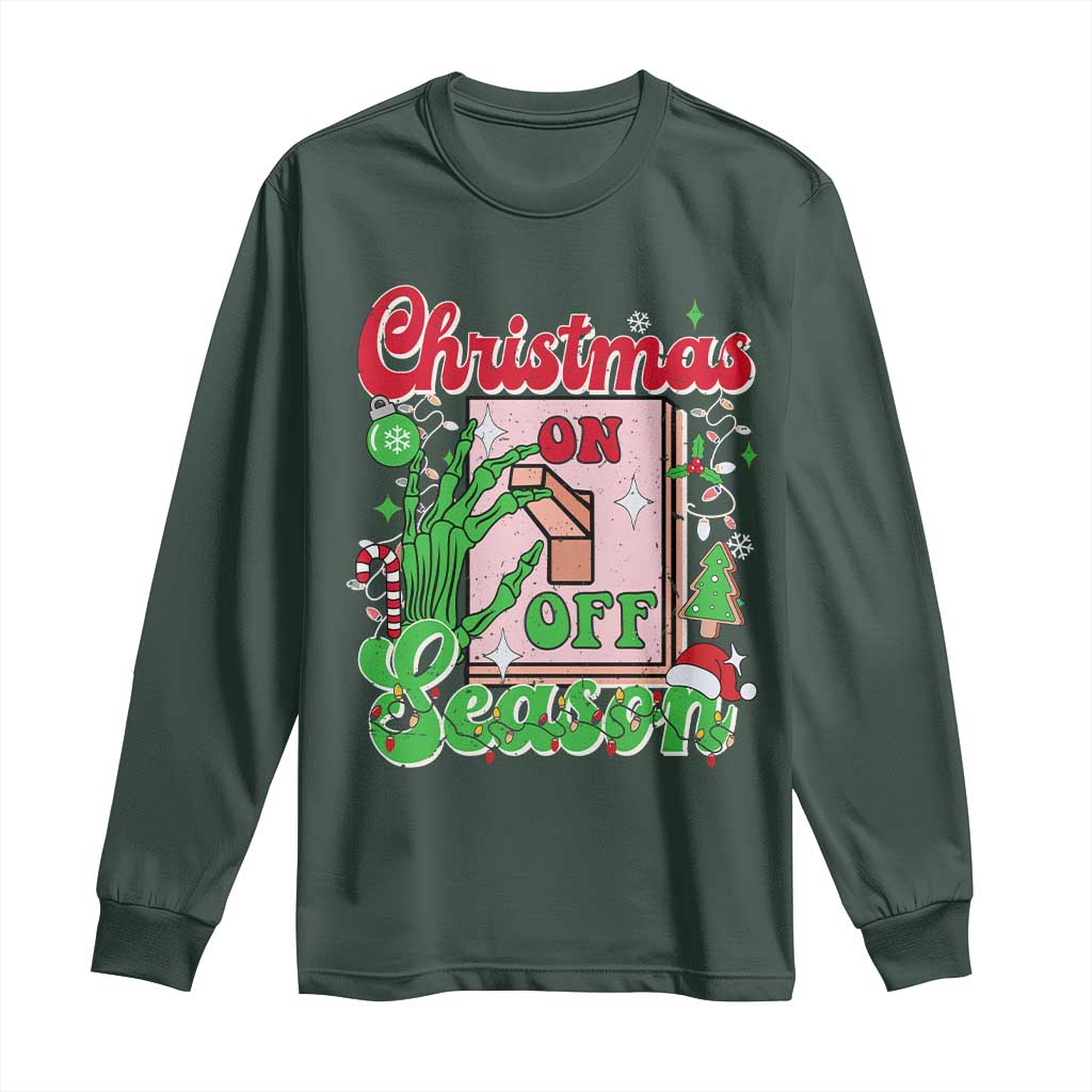 Funny Christmas Season Long Sleeve Shirt Switch Red And Green Skeleton Hand TS11 Dark Forest Green Print Your Wear
