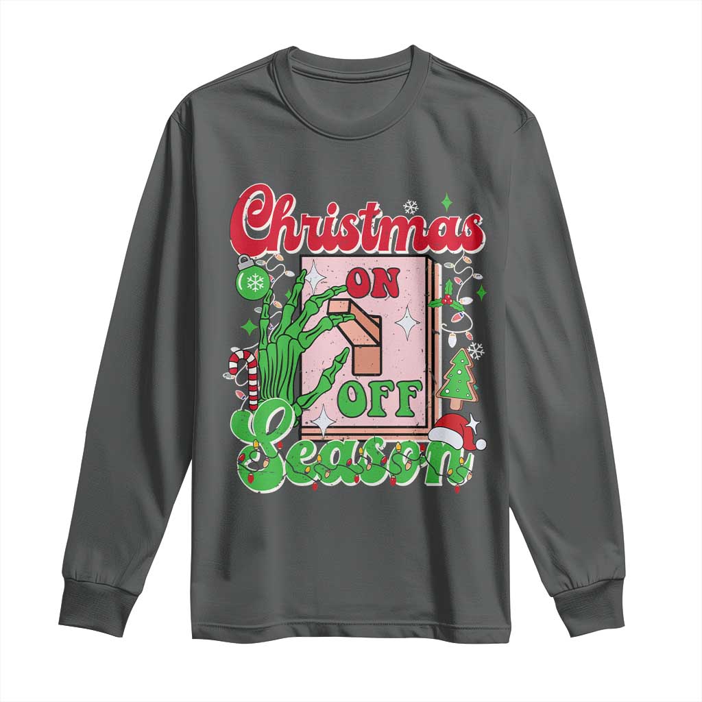 Funny Christmas Season Long Sleeve Shirt Switch Red And Green Skeleton Hand TS11 Dark Heather Print Your Wear
