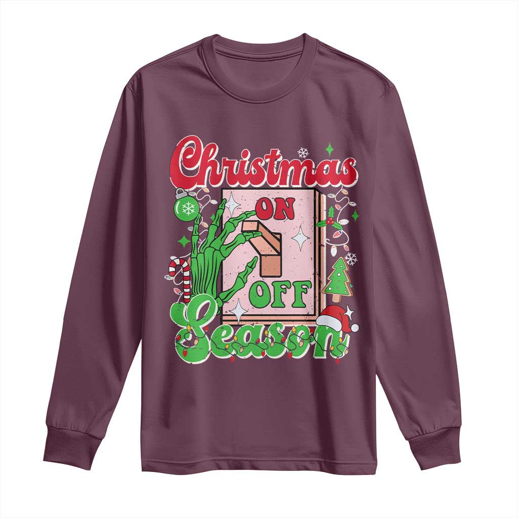 Funny Christmas Season Long Sleeve Shirt Switch Red And Green Skeleton Hand TS11 Maroon Print Your Wear