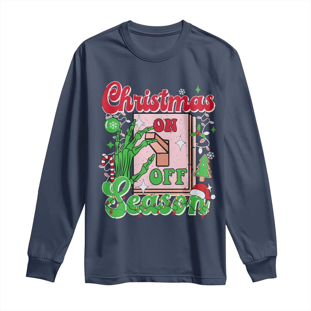Funny Christmas Season Long Sleeve Shirt Switch Red And Green Skeleton Hand TS11 Navy Print Your Wear