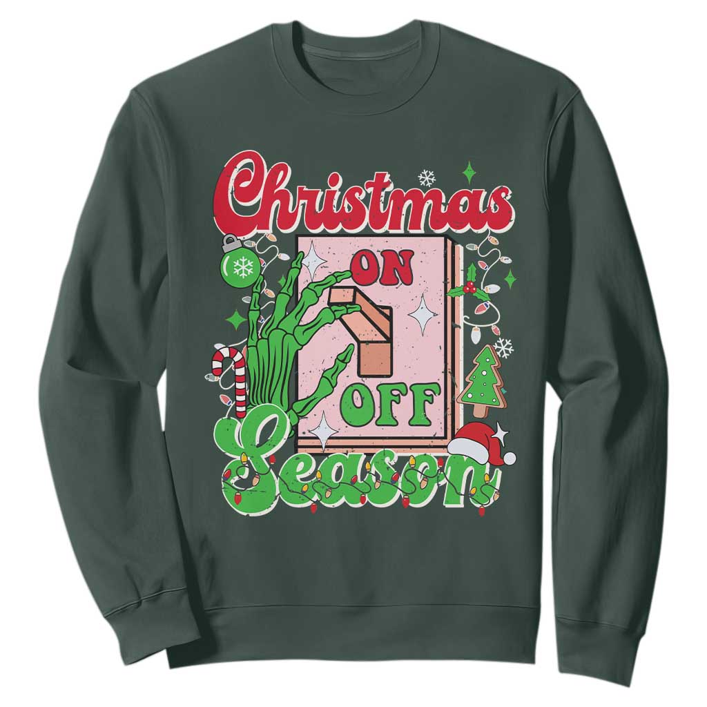Funny Christmas Season Sweatshirt Switch Red And Green Skeleton Hand TS11 Dark Forest Green Print Your Wear