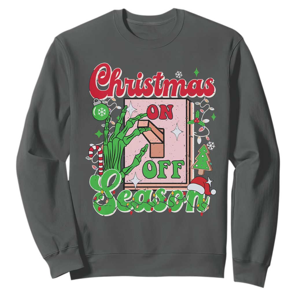 Funny Christmas Season Sweatshirt Switch Red And Green Skeleton Hand TS11 Dark Heather Print Your Wear