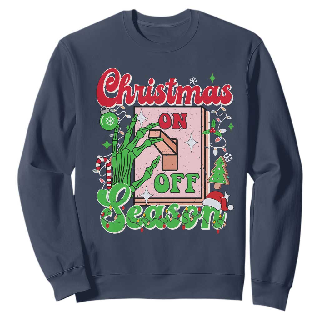 Funny Christmas Season Sweatshirt Switch Red And Green Skeleton Hand TS11 Navy Print Your Wear