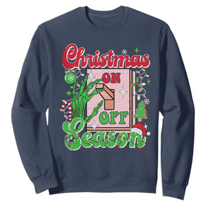 Funny Christmas Season Sweatshirt Switch Red And Green Skeleton Hand TS11 Navy Print Your Wear