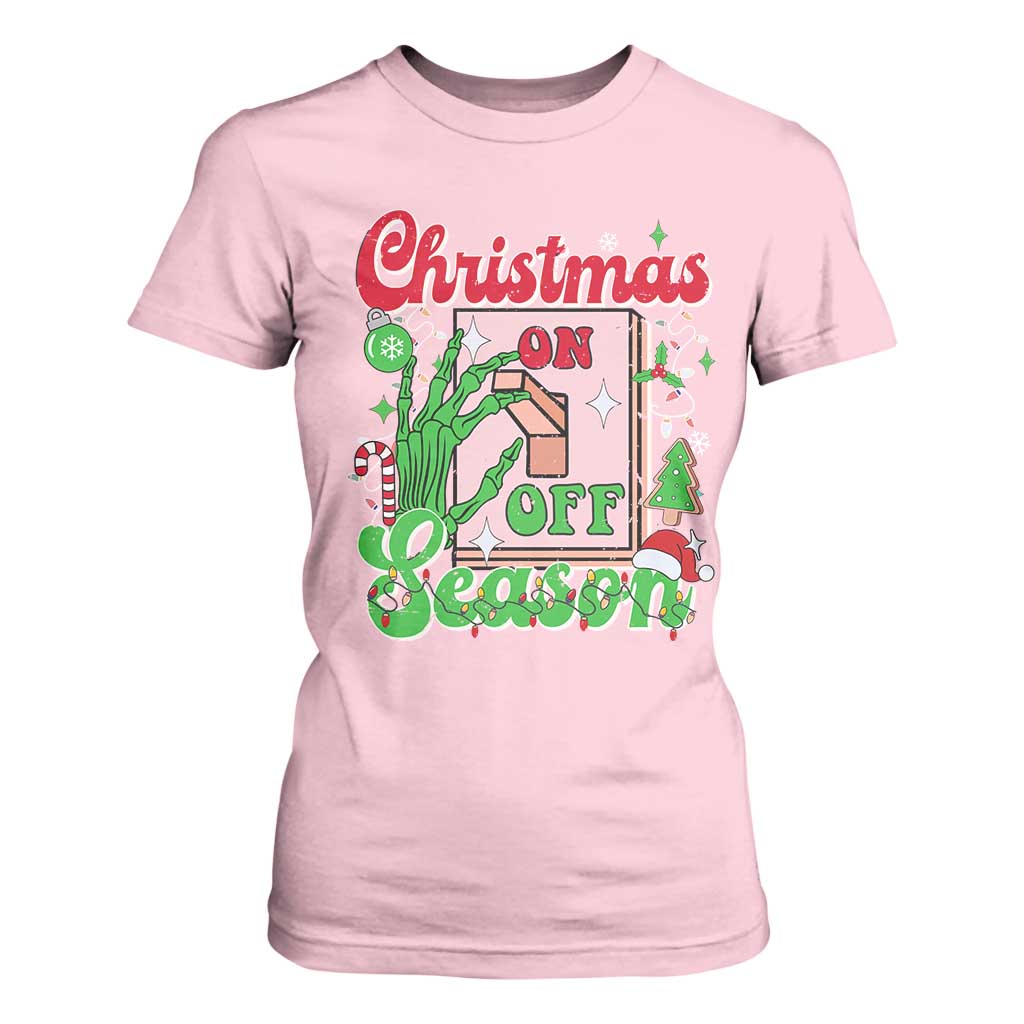 Funny Christmas Season T Shirt For Women Switch Red And Green Skeleton Hand TS11 Light Pink Print Your Wear