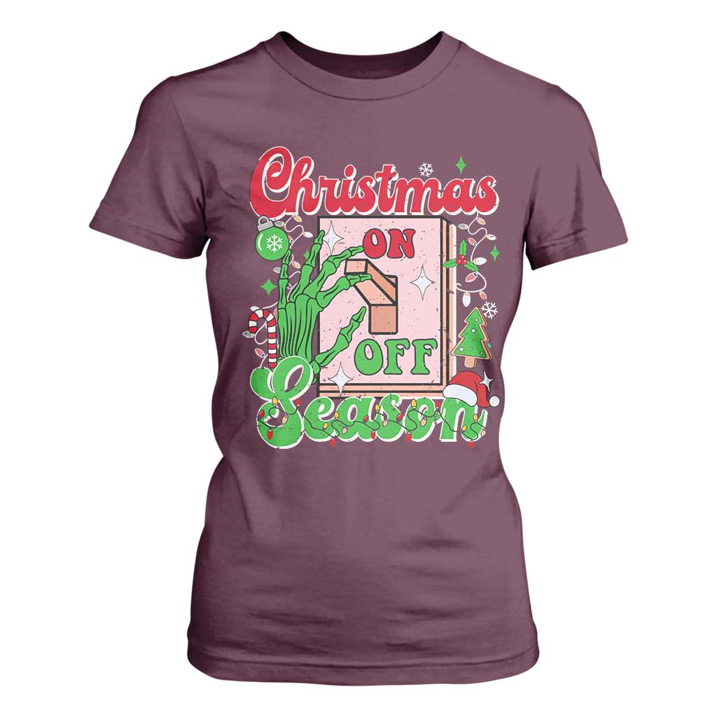 Funny Christmas Season T Shirt For Women Switch Red And Green Skeleton Hand TS11 Maroon Print Your Wear