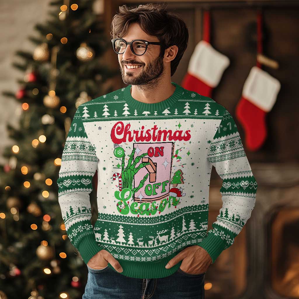 Funny Xmas Season Ugly Christmas Sweater Switch Red And Green Skeleton Hand TS11 Green Print Your Wear