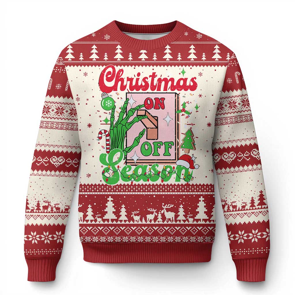 Funny Xmas Season Ugly Christmas Sweater Switch Red And Green Skeleton Hand TS11 Red Print Your Wear