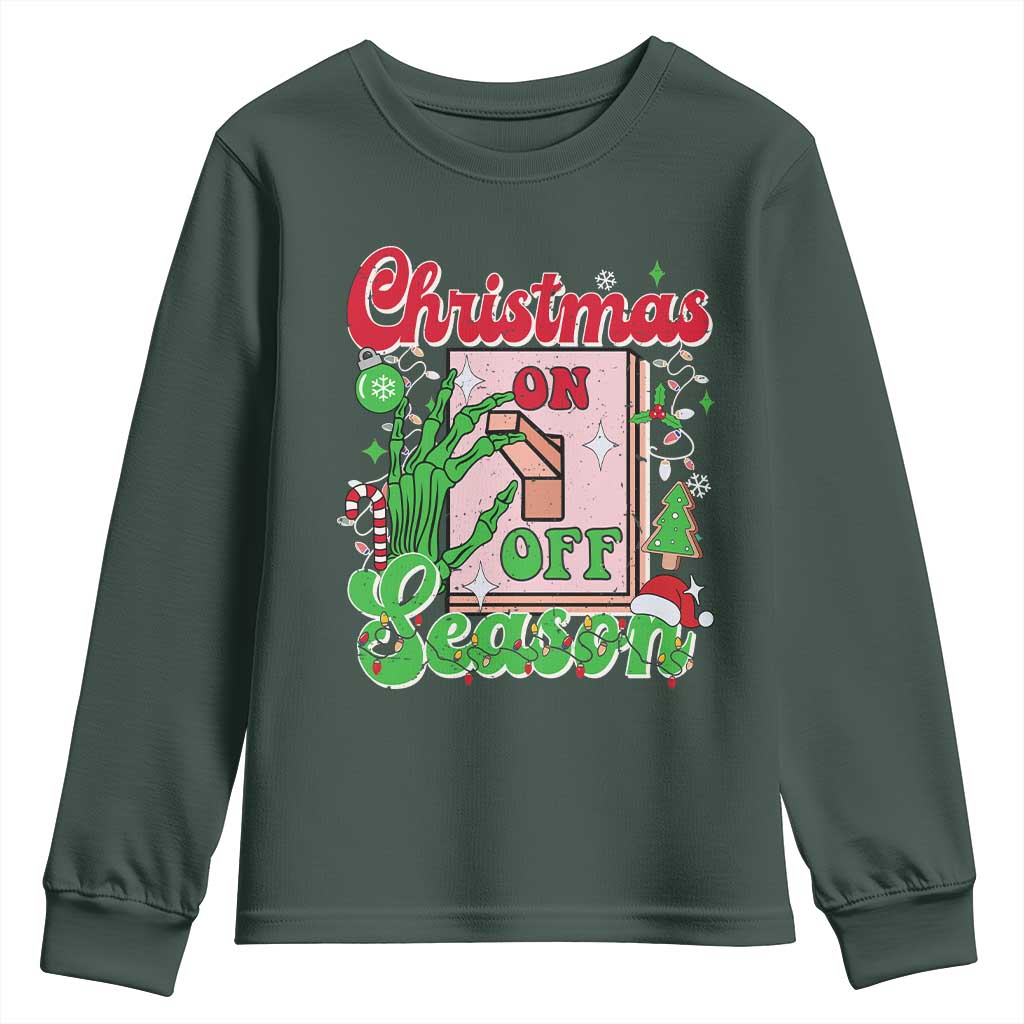 Funny Christmas Season Youth Sweatshirt Switch Red And Green Skeleton Hand TS11 Dark Forest Green Print Your Wear