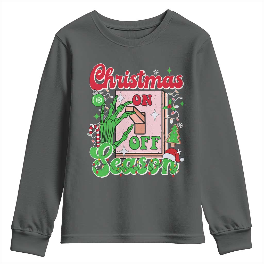 Funny Christmas Season Youth Sweatshirt Switch Red And Green Skeleton Hand TS11 Dark Heather Print Your Wear