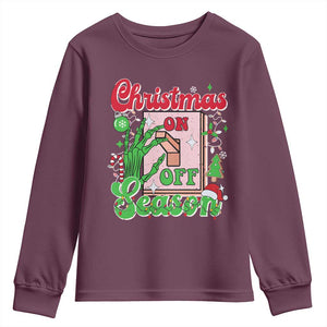 Funny Christmas Season Youth Sweatshirt Switch Red And Green Skeleton Hand TS11 Maroon Print Your Wear