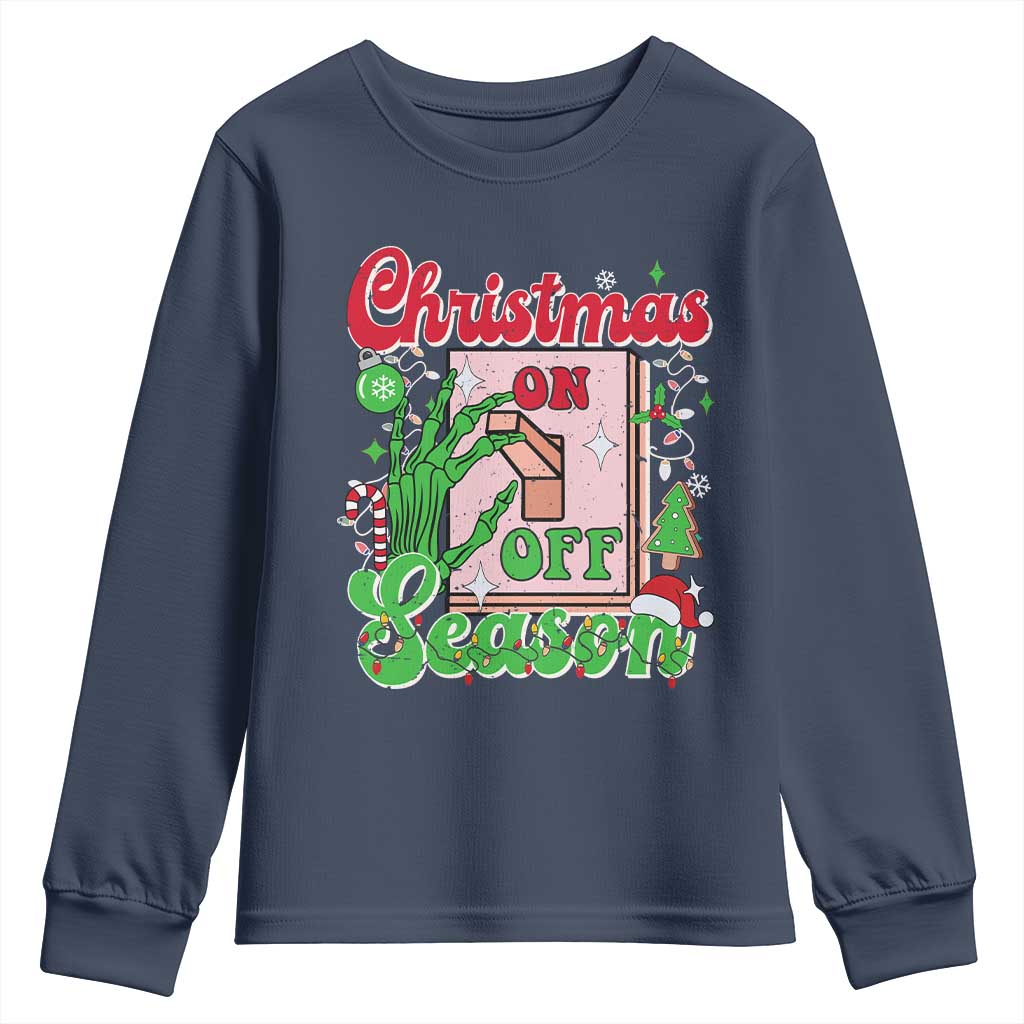 Funny Christmas Season Youth Sweatshirt Switch Red And Green Skeleton Hand TS11 Navy Print Your Wear