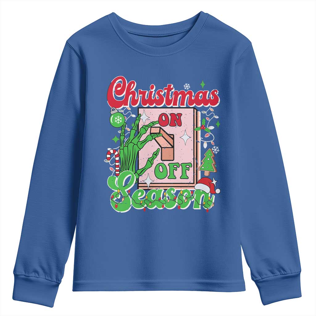 Funny Christmas Season Youth Sweatshirt Switch Red And Green Skeleton Hand TS11 Royal Blue Print Your Wear