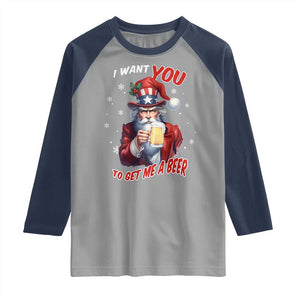 Funny Christmas Beer Raglan Shirt I Want You To Get Me A Beer Santa Uncle Sam TS11 Sport Gray Navy Print Your Wear