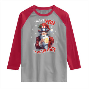 Funny Christmas Beer Raglan Shirt I Want You To Get Me A Beer Santa Uncle Sam TS11 Sport Gray Red Print Your Wear