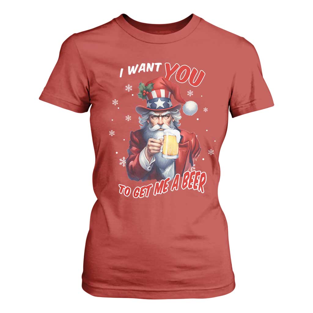 Funny Christmas Beer T Shirt For Women I Want You To Get Me A Beer Santa Uncle Sam TS11 Red Print Your Wear