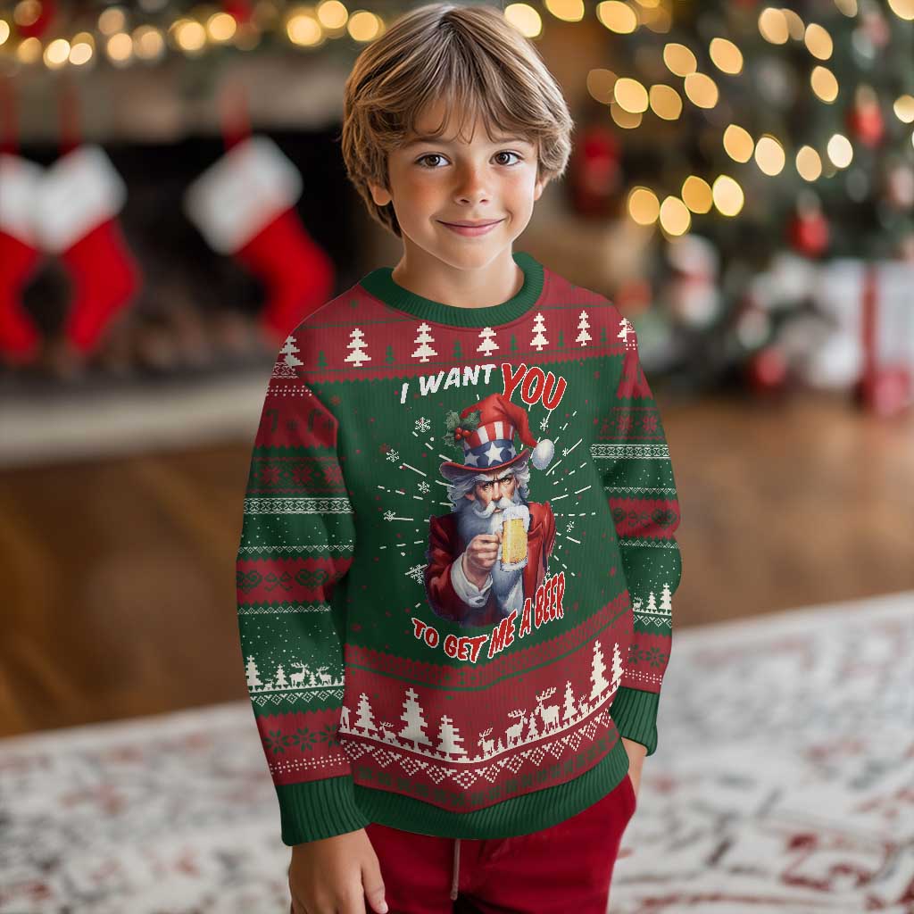 Funny Christmas Beer Ugly Christmas Sweater I Want You To Get Me A Beer Santa Uncle Sam TS11 Christmas Print Your Wear