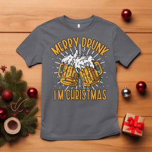 Funny Merry Drunk I'm Christmas T Shirt Vintage Beer Mugs Xmas TS11 Charcoal Print Your Wear