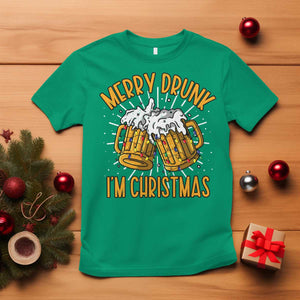 Funny Merry Drunk I'm Christmas T Shirt Vintage Beer Mugs Xmas TS11 Irish Green Print Your Wear