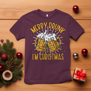 Funny Merry Drunk I'm Christmas T Shirt Vintage Beer Mugs Xmas TS11 Maroon Print Your Wear