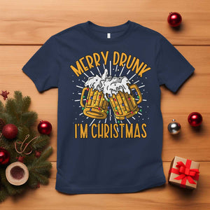 Funny Merry Drunk I'm Christmas T Shirt Vintage Beer Mugs Xmas TS11 Navy Print Your Wear