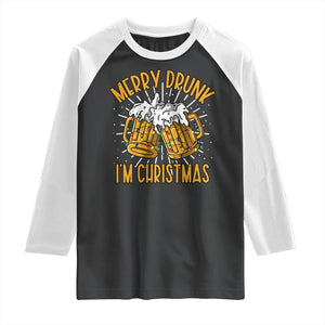 Funny Merry Drunk I'm Christmas Raglan Shirt Vintage Beer Mugs Xmas TS11 Black White Print Your Wear