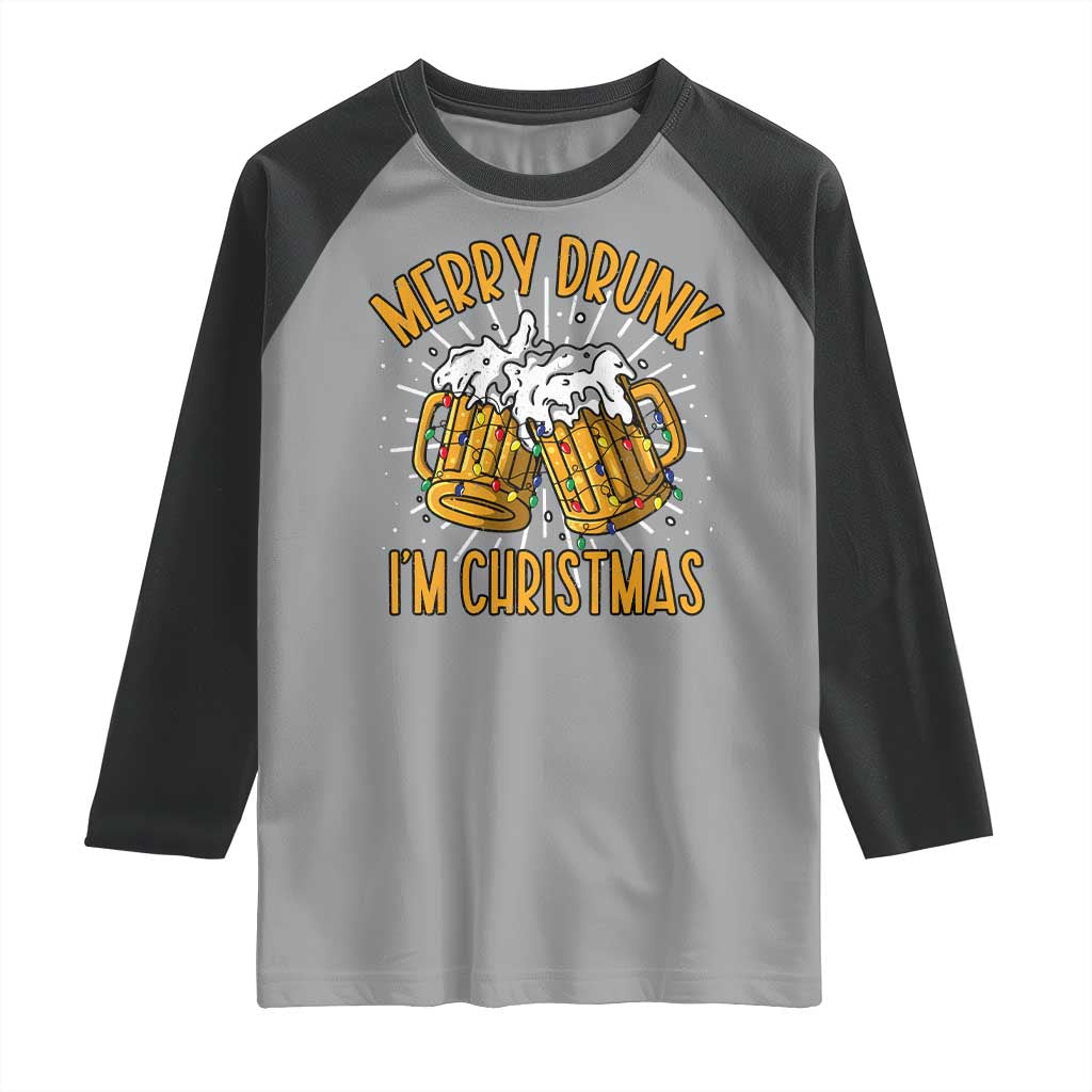 Funny Merry Drunk I'm Christmas Raglan Shirt Vintage Beer Mugs Xmas TS11 Sport Gray Black Print Your Wear