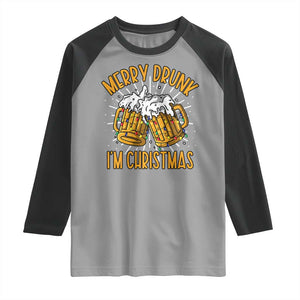 Funny Merry Drunk I'm Christmas Raglan Shirt Vintage Beer Mugs Xmas TS11 Sport Gray Black Print Your Wear