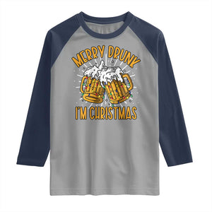 Funny Merry Drunk I'm Christmas Raglan Shirt Vintage Beer Mugs Xmas TS11 Sport Gray Navy Print Your Wear