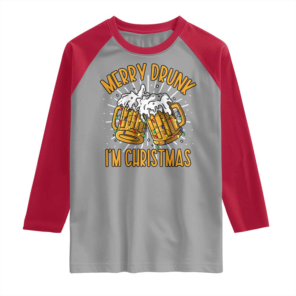 Funny Merry Drunk I'm Christmas Raglan Shirt Vintage Beer Mugs Xmas TS11 Sport Gray Red Print Your Wear