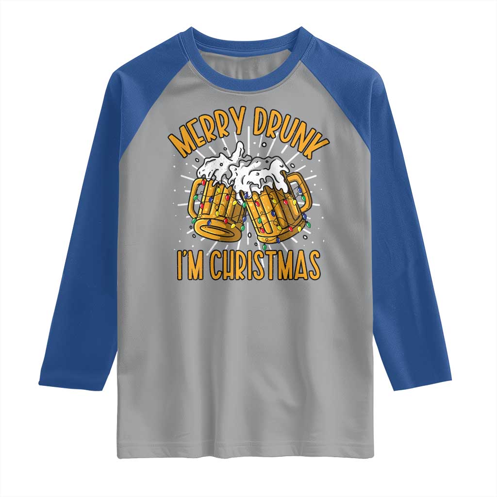 Funny Merry Drunk I'm Christmas Raglan Shirt Vintage Beer Mugs Xmas TS11 Sport Gray Royal Print Your Wear