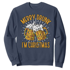 Funny Merry Drunk I'm Christmas Sweatshirt Vintage Beer Mugs Xmas TS11 Navy Print Your Wear