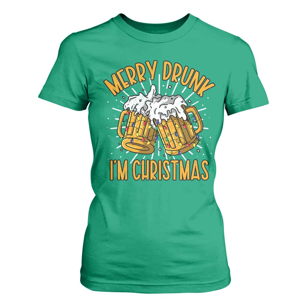 Funny Merry Drunk I'm Christmas T Shirt For Women Vintage Beer Mugs Xmas TS11 Irish Green Print Your Wear