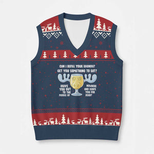 Funny Xmas Vacation Eggnog V-Neck Knit Sweater Vest Can I Refill Your Eggnogs Get You Something To Eat Xmas Movie TS11 Navy Red Print Your Wear